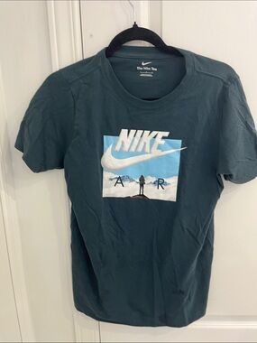Nike Dark Teal Graphic Air T‑Shirt with Sky Blue Panel